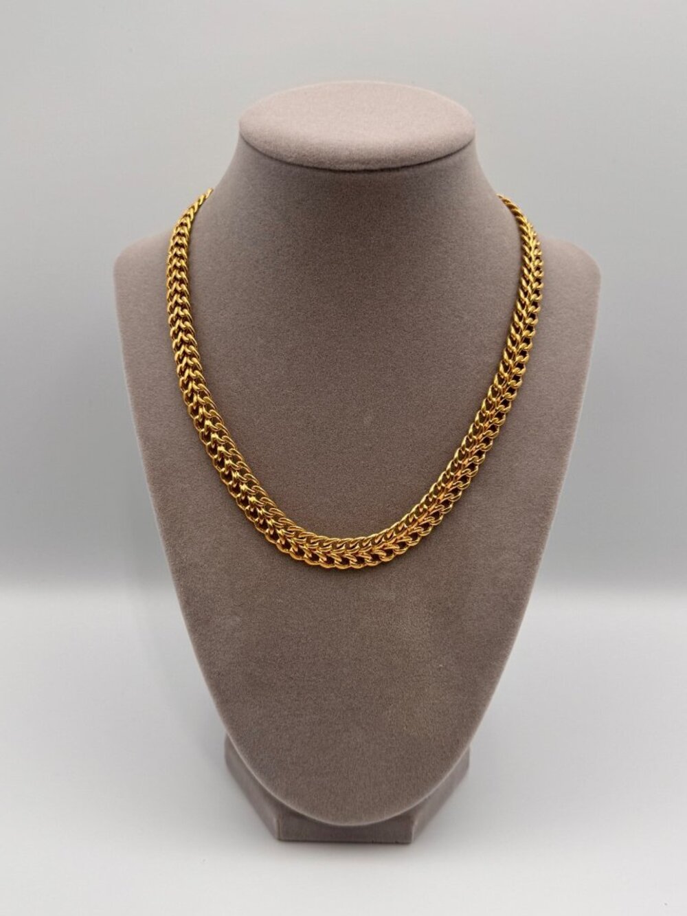 Vintage Monet Gold Tone Double Row Chevron Herringbone Chain Collar Necklace